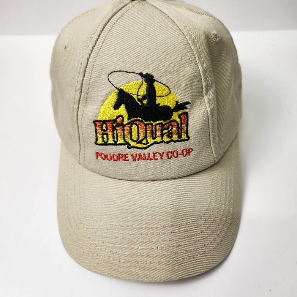 HiQual Hat Cap Snap Back Tan Poudre Valley Co-Op Embroidered Western Mens USA